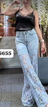 FLORAL CUT WORK DENIM